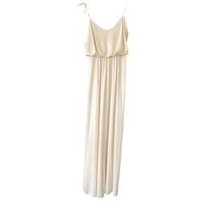 1960s/70s Shiny Cream Colored Bubble Top Maxi Gown with Adjustable Straps